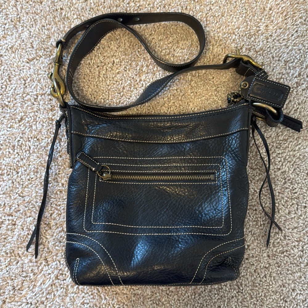 Vintage Coach Black Leather Slim Bleecker Crossbody Bag 10398